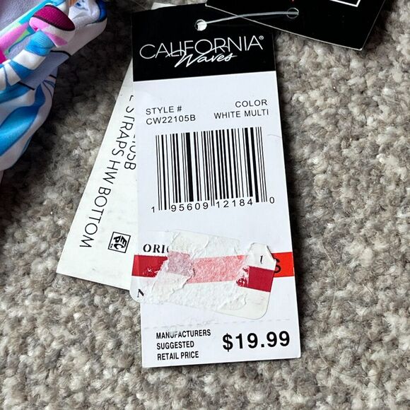 California Waves Swim sz XS X-Small Colorful Print High Waist Bottoms - Picture 6 of 8